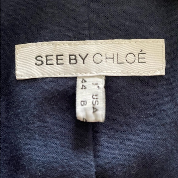 See By Chloe Linen Wool Blazer Boxy Cropped Size 8 Made in Italy Navy Jacket - Picture 13 of 15